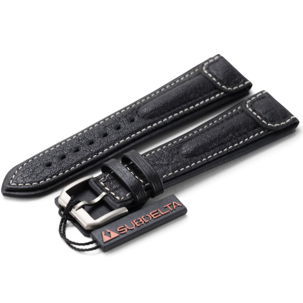 22 mm Black Pilot Strap Buffalo Leather
