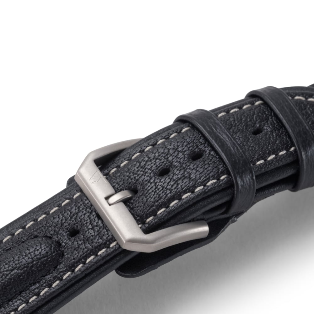 22 mm Black Pilot Strap Buffalo Leather