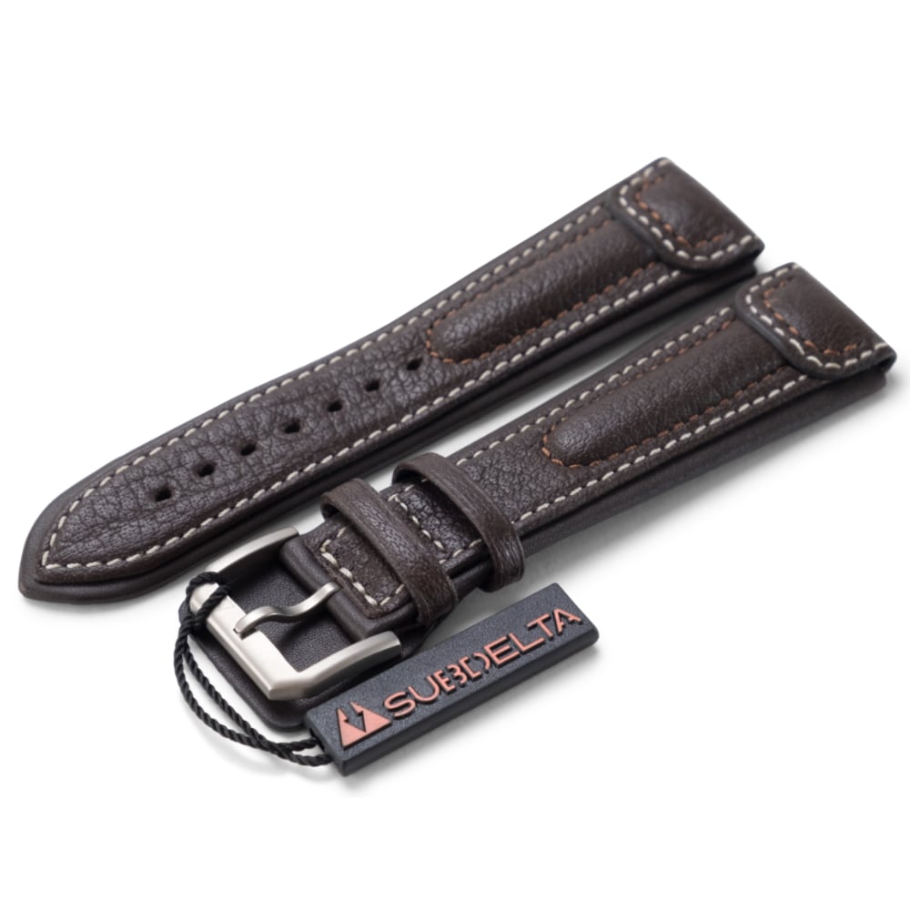 22 mm braunes Pilotenarmband aus Büffelleder