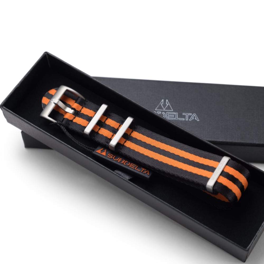 22 mm Seatbelt Singlepass Natoband orange schwarz Bond